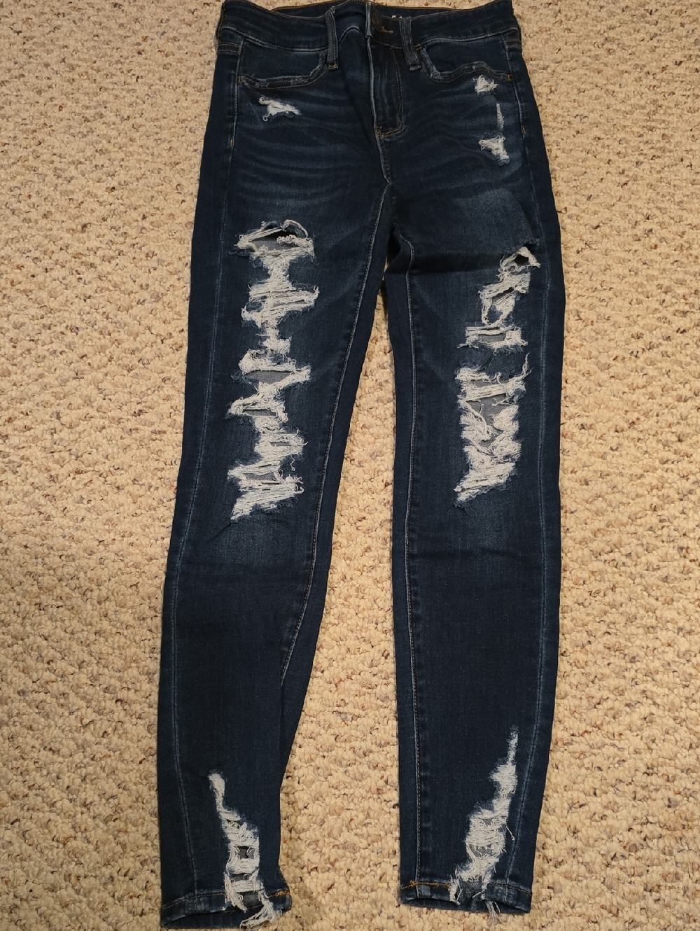 American Eagle Outfitters hi-rise jegging Dark Indigo Distressed Skinny Jeans
